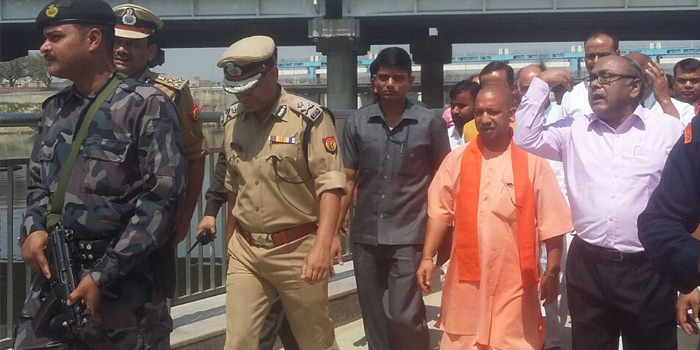 C.M. Yogi Adityanath on Monday inspected Gomti Riverfront in Lucknow